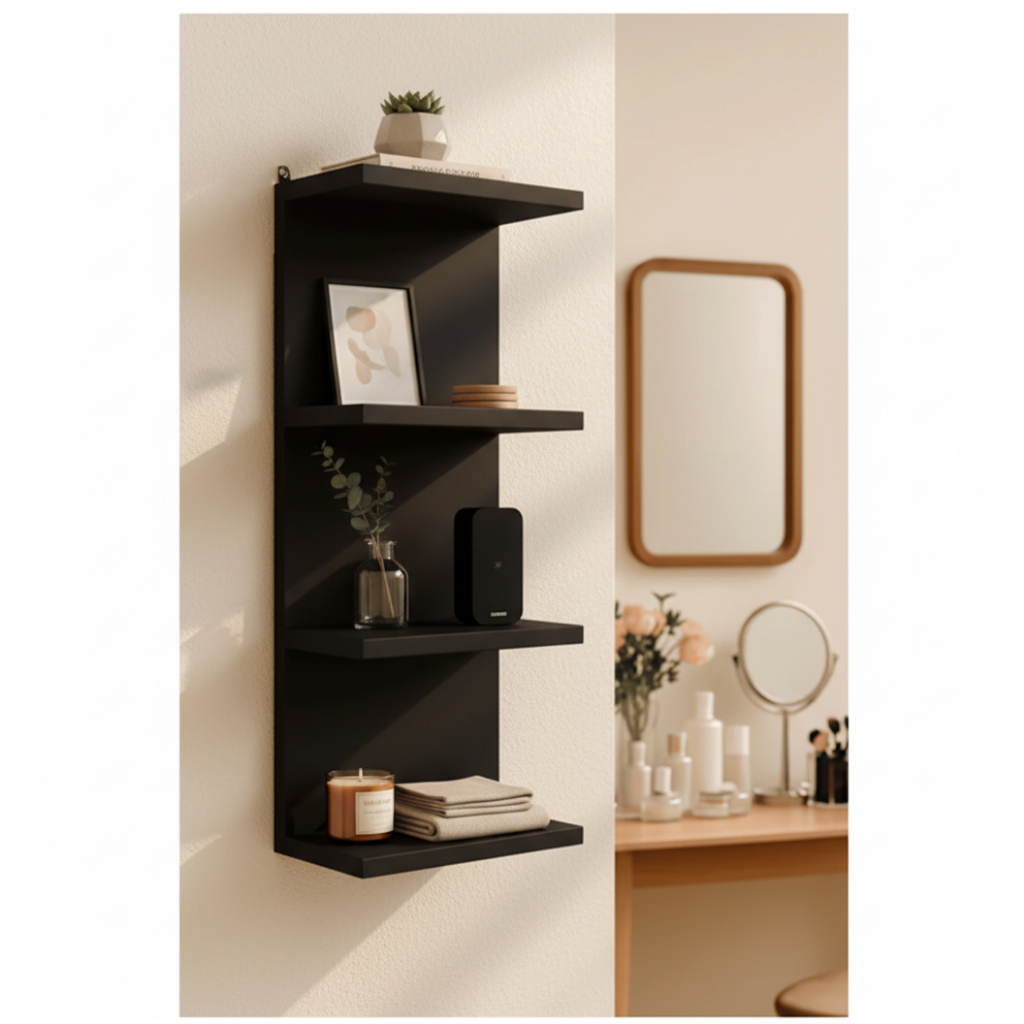 Rak Dinding 4 Tingkat Rak Kosmetik Make Up Aesthetic Rak Gantung Dinding Kayu Minimalis