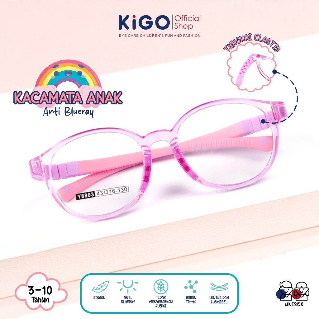 NEW PORODUK KIGO KACAMATA ANAK ANTI RADIASI BENTUK OVAL BLUERAY PHOTOCROMIC BLUECROMIC MYOPIA
