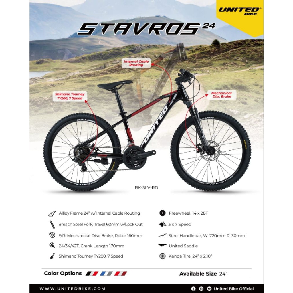Sepeda Gunung MTB United Stavros 24 Inch Free Breket botol
