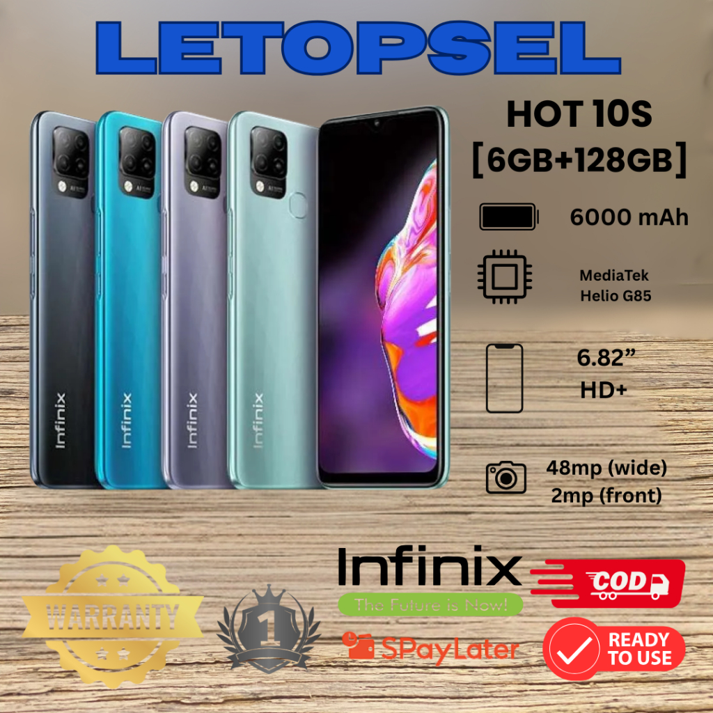 READY STOK Infinix Hot 10S 6/128GB – Helio G85 – 6.000 mAh – 48MP Camera >> FULL SET - GARANSI RESMI