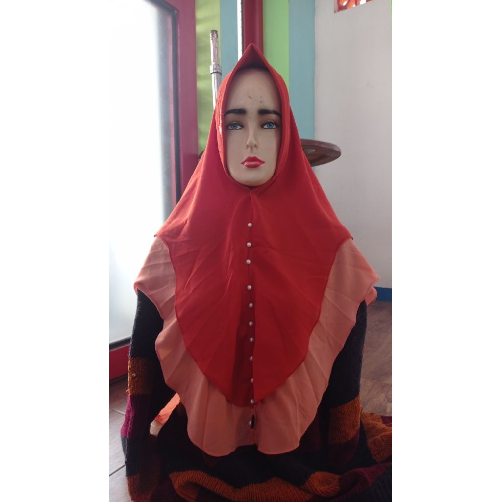 Khimar/Hijab Syar'i Ceruti Warna Merah Bata