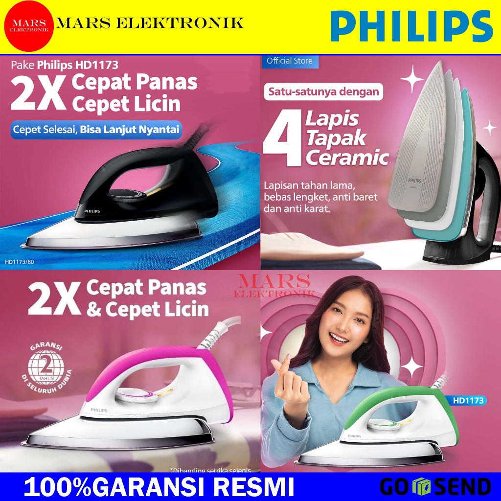 [ COD READY ] PHILIPS SETRIKA DRY IRON HD-1173 ORIGINAL - SETRIKA PHILIPS HD 1173 / HD1173