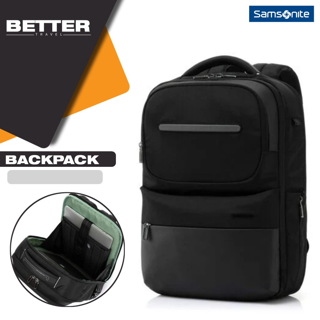 Backpack formal kantor SAMSONITE tas ransel laptop 15 inch kuliah kerja sekolah pria hitam