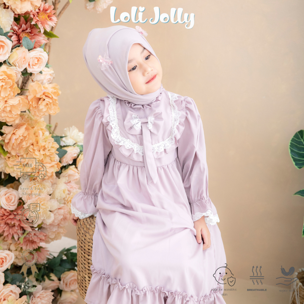 Gamis Anak Perempuan Gamis Elegan Renda Ungu Muda 1 - 6 tahun