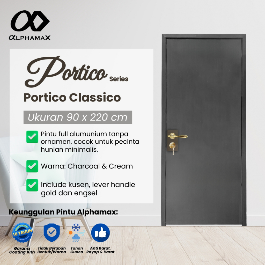 Pintu Aluminium Alphamax Portico Classico Pintu dengan Full Aluminium 90 x 220 cm