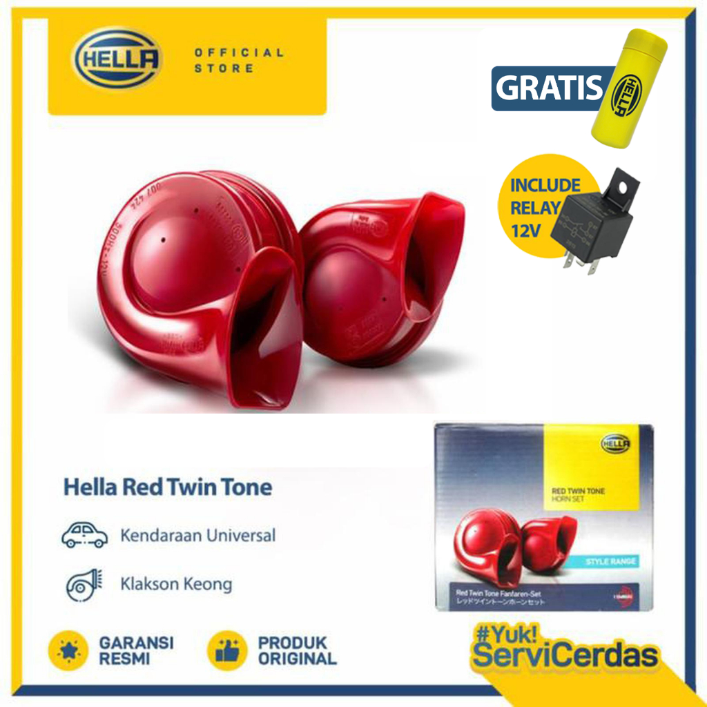 Klakson Mobil HELLA Red Twin Tone 12V Include Relay - Klakson Motor