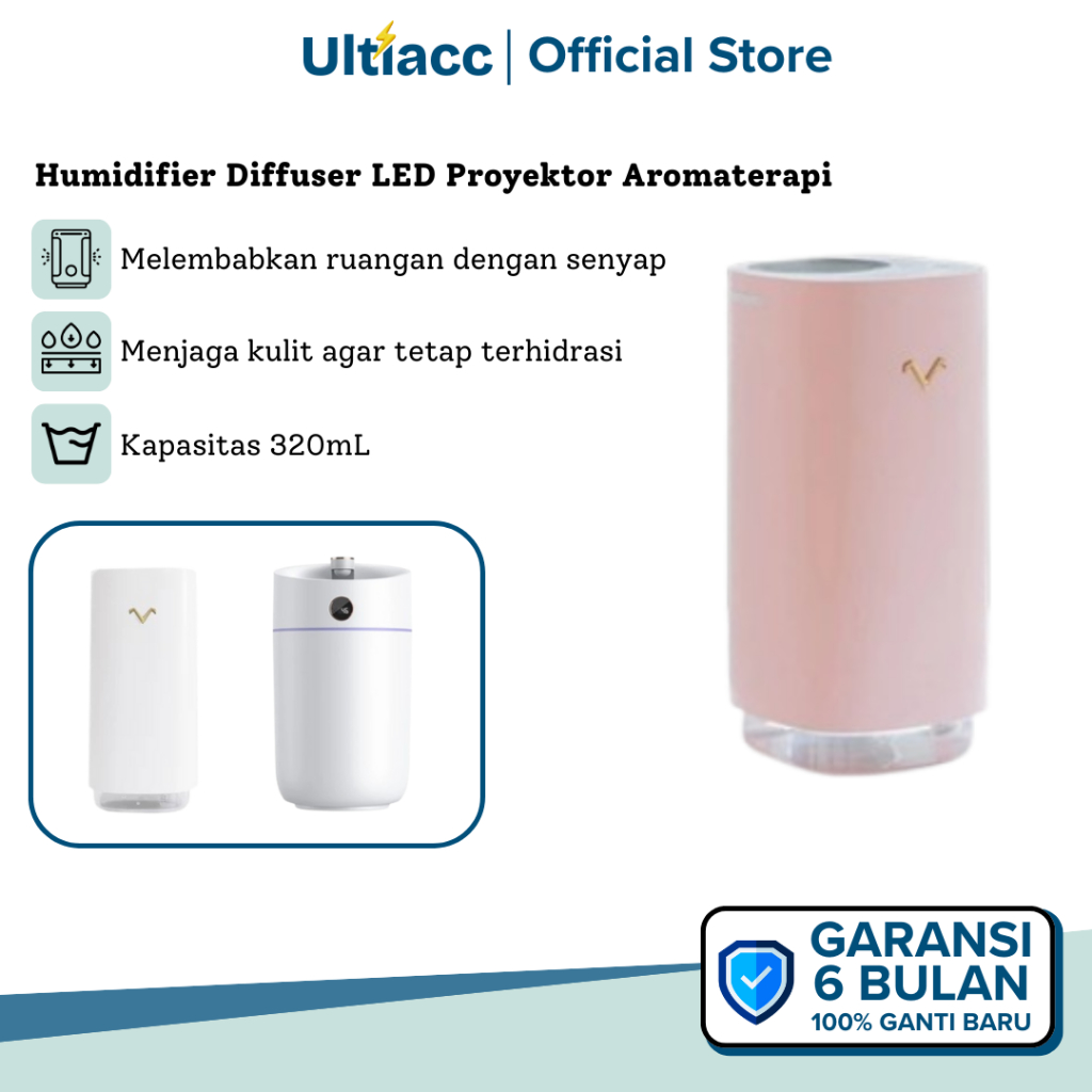 Humidifier Diffuser Ultiacc LED Proyektor Aromaterapi Rumah Kantor Pelembab Udara Purifier