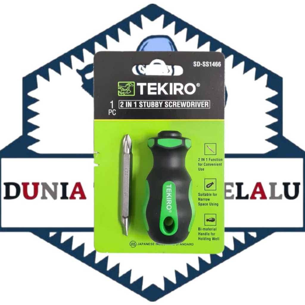 Obeng Bolak-Balik TEKIRO Cebol Karet Hijau Hitam / Obeng BB TEKIRO Dua Arah TKR Kecil / 2 in 1 Stubb