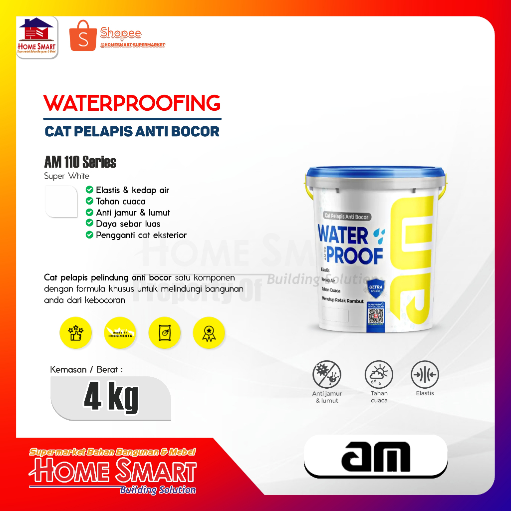 AM 110 Waterproof 4 kg | Cat Genteng & Cat Dinding Kedap Air - Super White