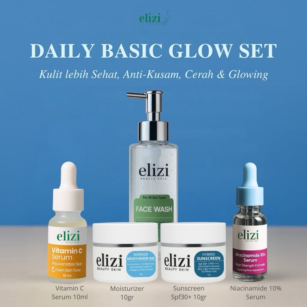 Elizi Daily Basic Glow Set - Kulit lebih Sehat, Cerah glowing, Pudarkan Flek, Mengecilkan Pori pori,
