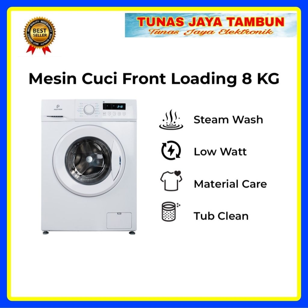MESIN CUCI POLYTRON PFL 8051 / MESIN CUCI POLYTRON FRONT LOADING 8KG PFL8051 / POLYTRON PFL-8051