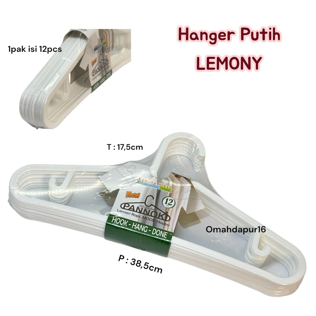 12pcs Hanger Putih Lemony Plastik Tebal Kuat | Gantungan Baju Putih | Hanger baju Plastik Putih Mini