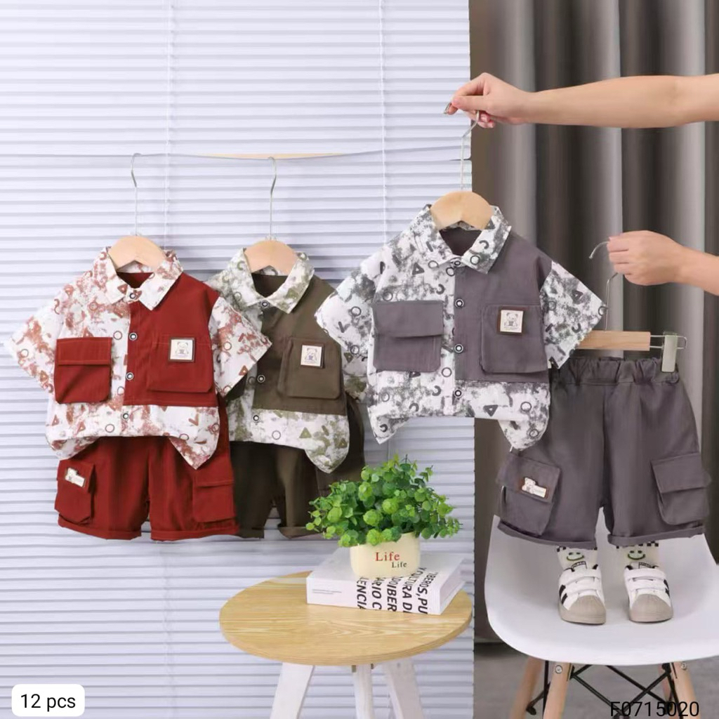 [COD] SETELAN KEMEJA ANAK COWOK KEREN UMUR 1-5 TAHUN PREMIUM - SET CELANA PENDEK ANAK LAKI-LAKI KERE