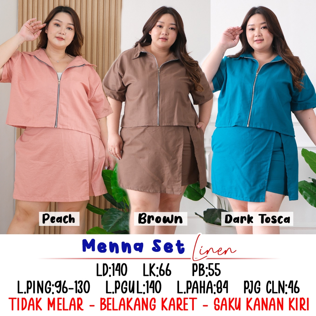 MENNA SET SETELAN WANITA LINEN BIGSIZE MURAH JUMBO NEW