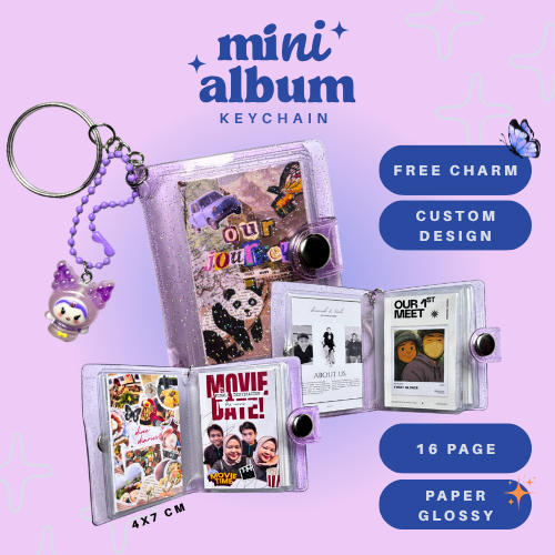 Mini Album Gantungan Kunci Custom | Cetak Foto Aesthetic Scrapbook | Mini Album Keychain | Kado Unik