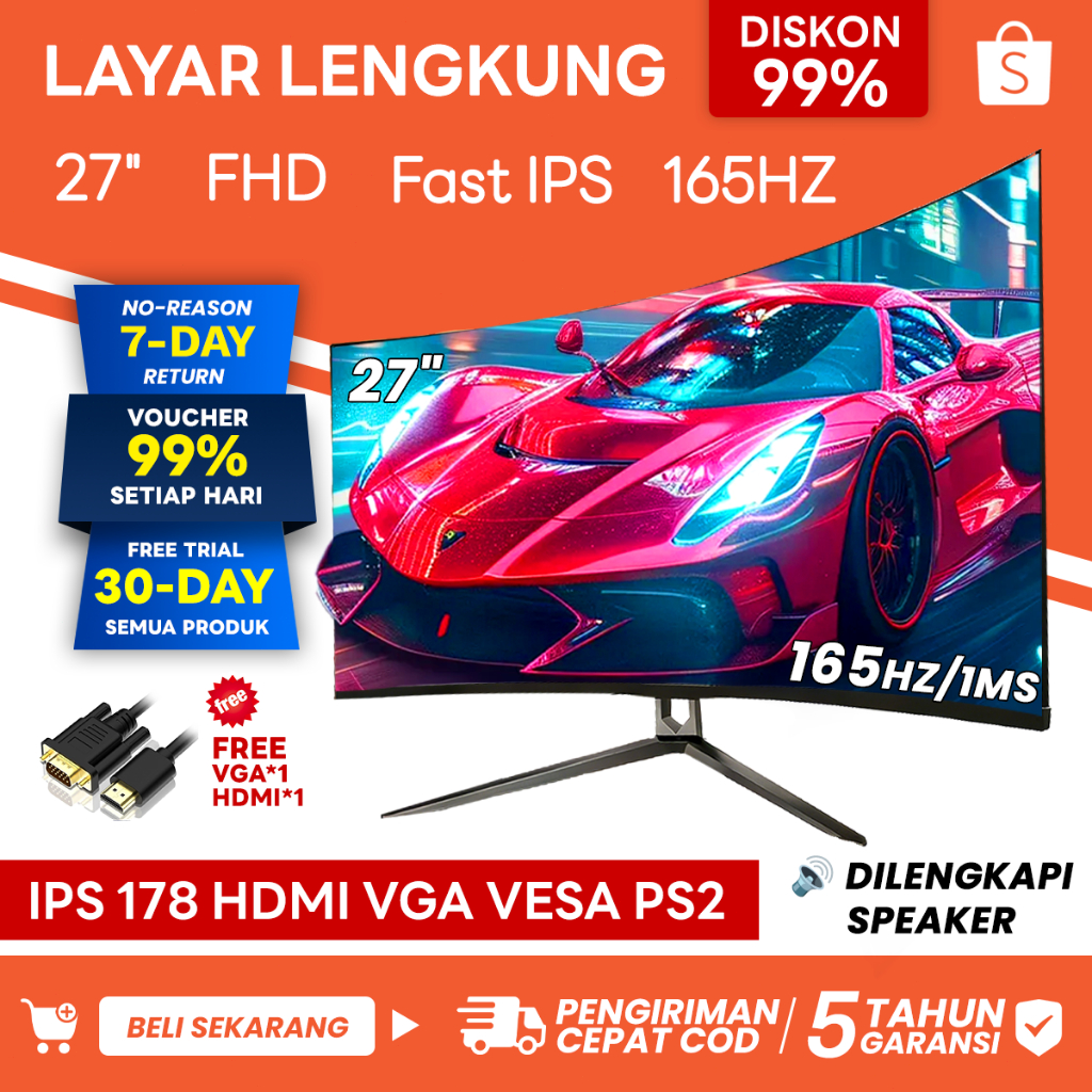 Monitor 27 inch 165hz Curved monitor IPS 24 inch Office PC Monitor Gaming Monitor Built-in speakers