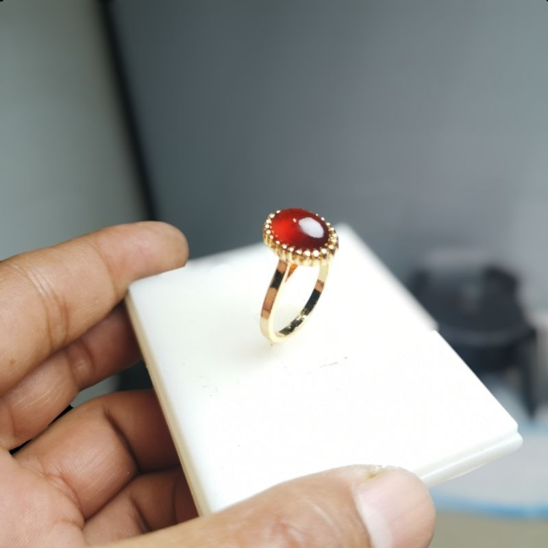 Cincin batu wanita natural batu mulia permata hessonite garnet mewah elegan