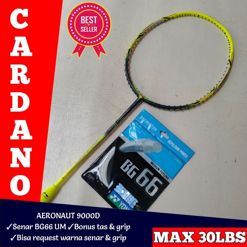 Raket Badminton AERON4UT 9000D Siap Pakai Bonus Tas & Grip