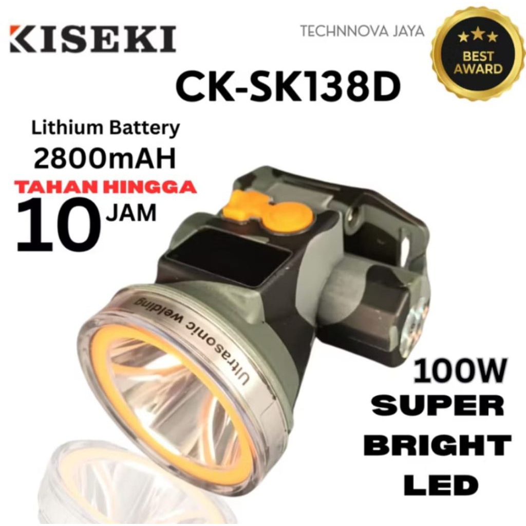 ck-sk138d senter kepala kiseki 100watt cahaya putih senter kepala anti air hujan super terang ukuran