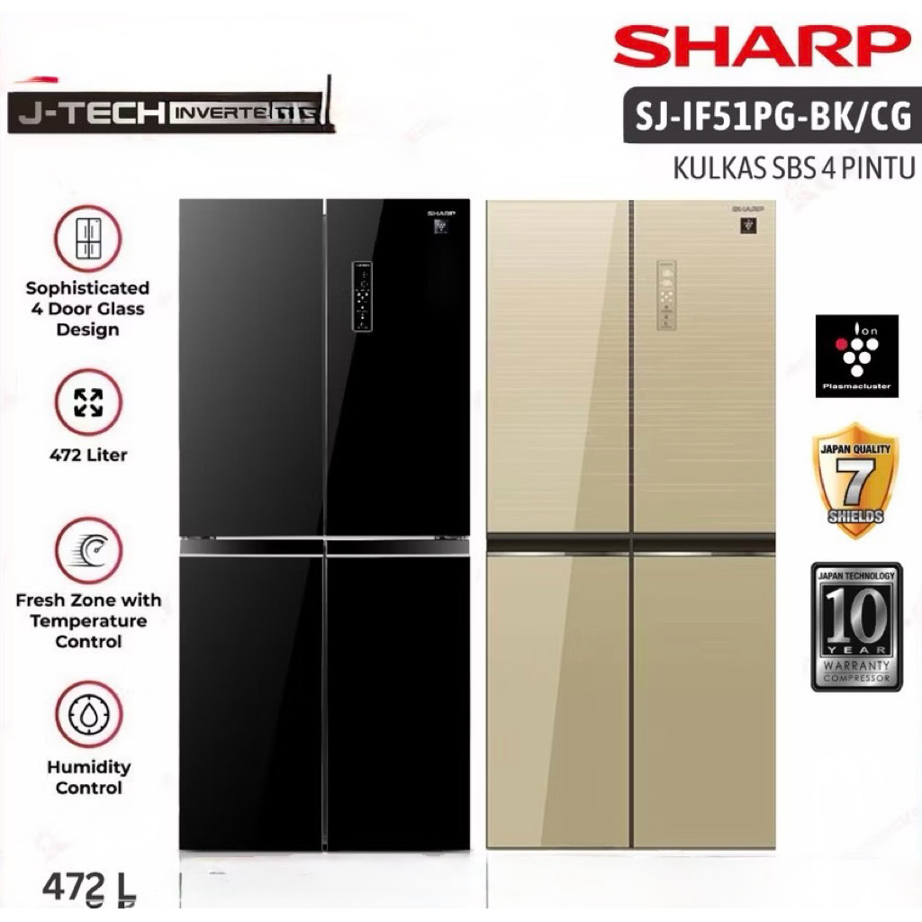Kulkas SHARP Side By Side Multi Door 4 Pintu SJ-IF51PG-CG / IF51PG-BK / 51PG BK CG (Inverter) 472 L