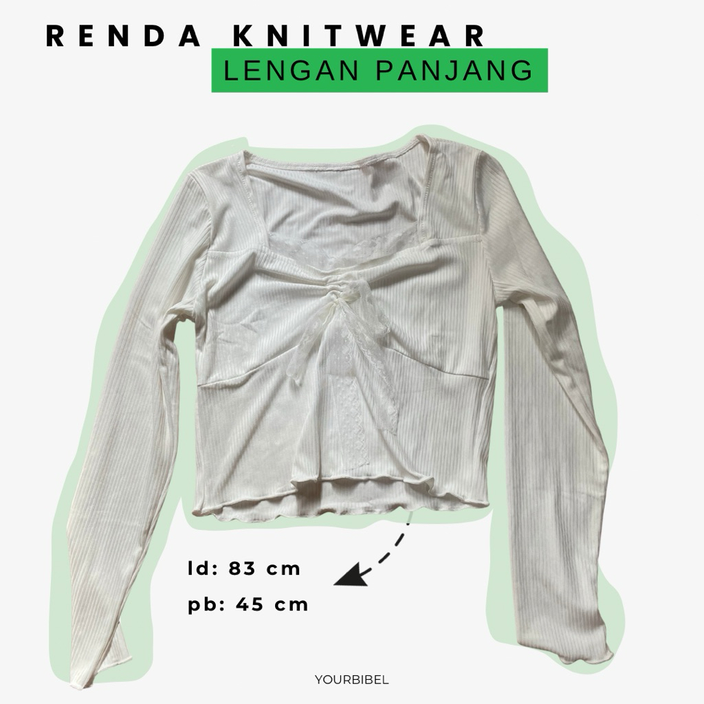 [baru] Renda Knitwear Pendek Lengan Panjang