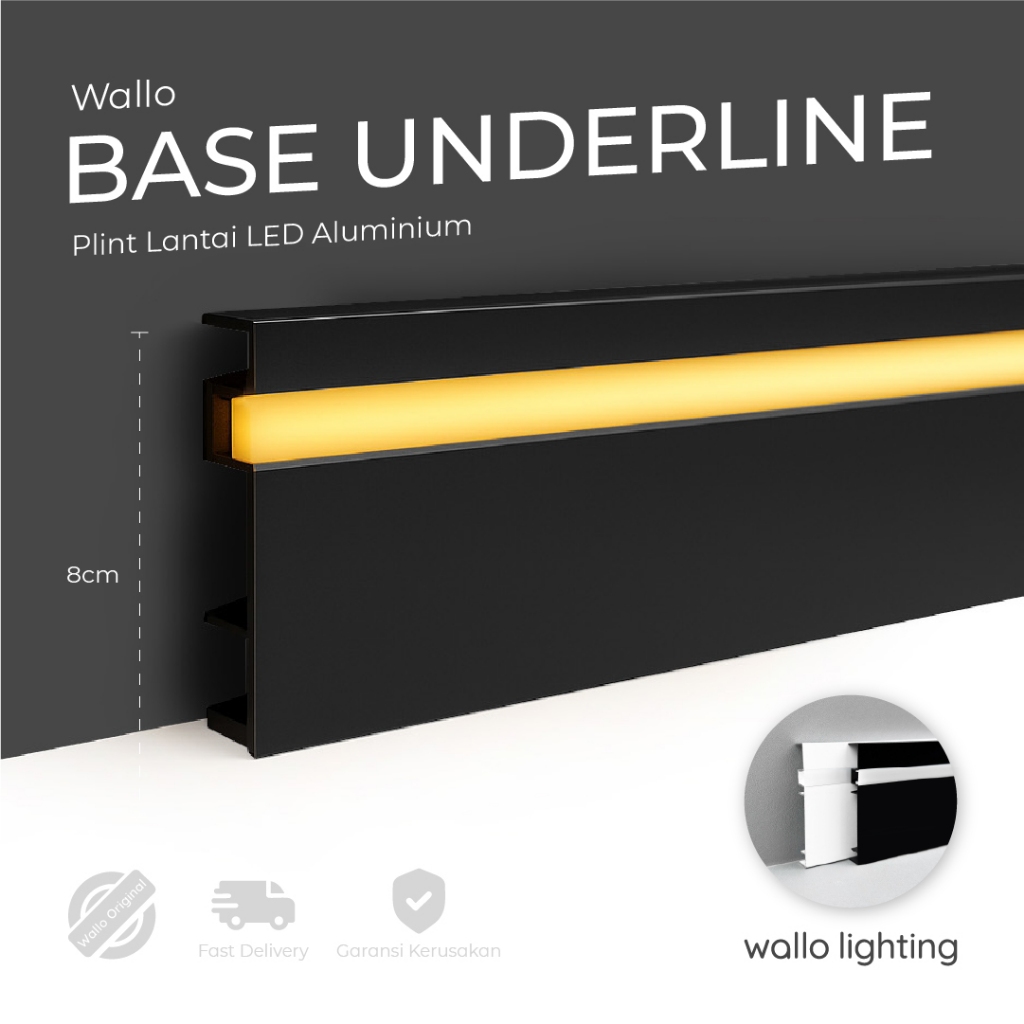 Wallo Base Underline, Profil Aluminium LED Dinding Bawah Wall Skirting Cahaya Depan, Pemasangan Muda