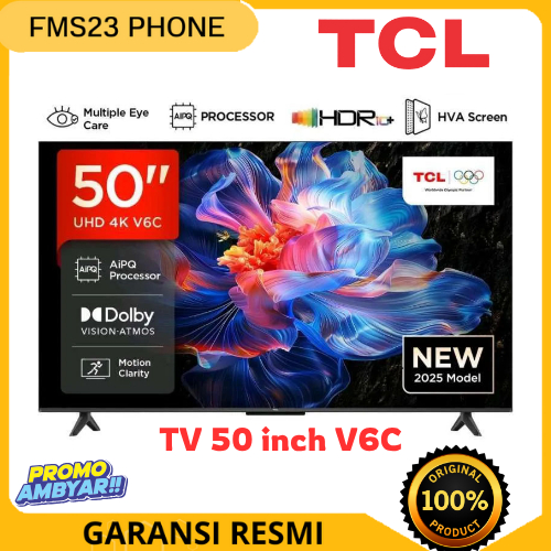 TCL AI 4K Google TV 50 inch V6C - MEMC - HDR 10 - HVA Panel - Dolby Audio - Google Play/Netflix/Yout