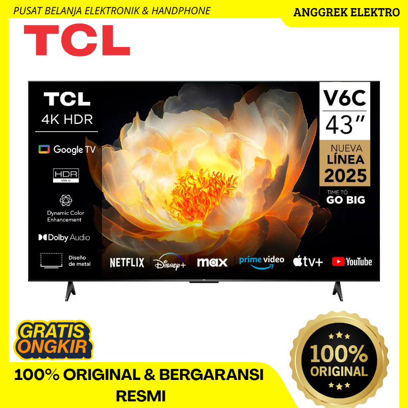 TV TCL AI 4K Google TV 43 inch V6C - MEMC - HDR 10 - HVA Panel - Dolby Audio - Google Play/Netflix/Y
