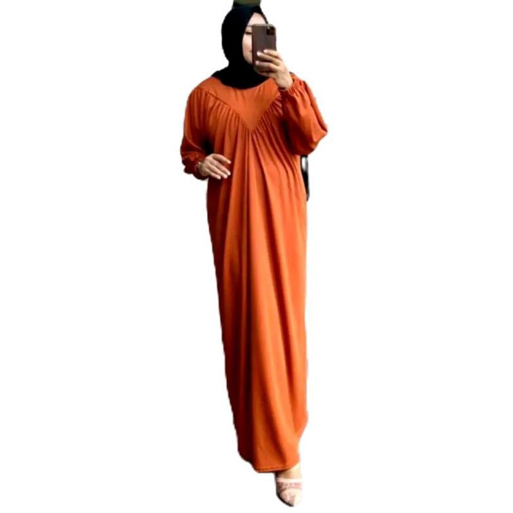 Gamis Wanita  Raudah Jumbo Maxy Dress Bahan Kaos Mango Motif Polos Allsize LD130 Melar 135 by Redea