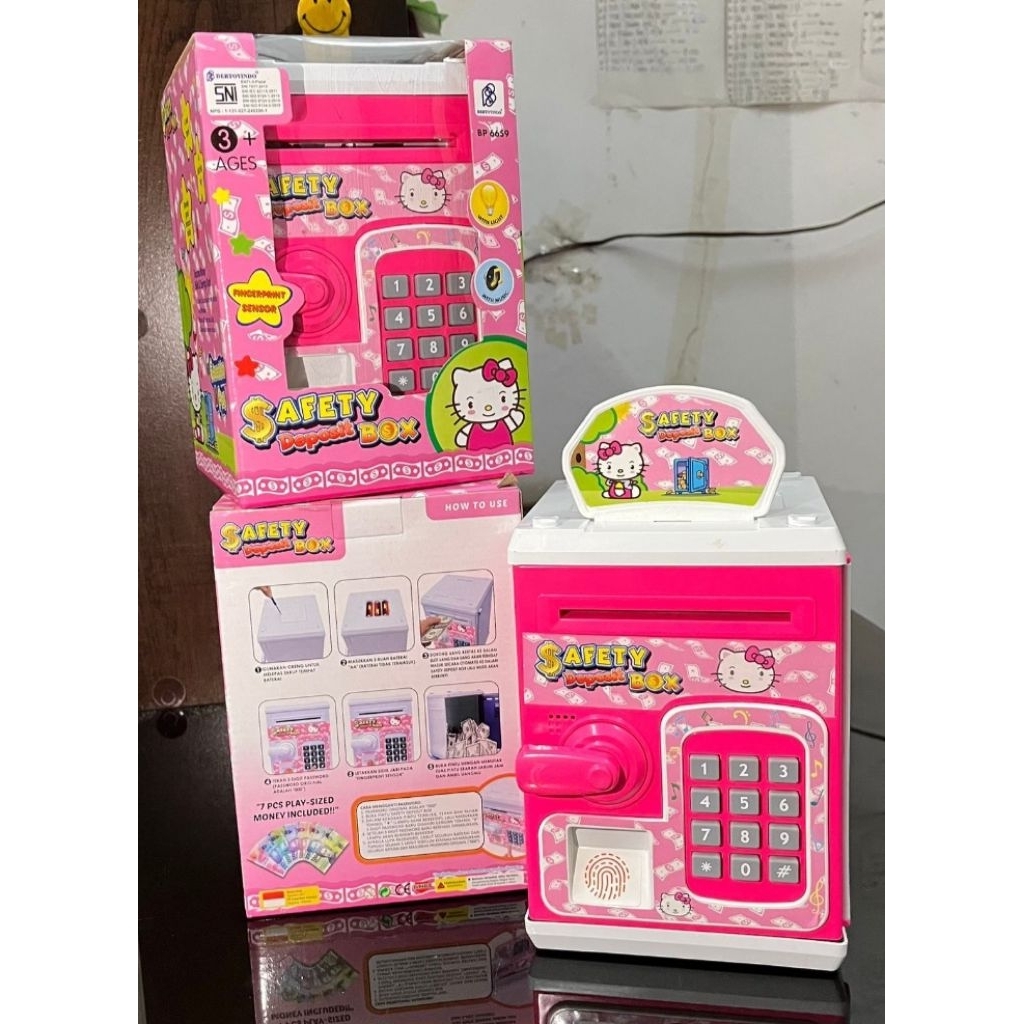 Mainan Edukasi Brankas Celengan Atm Karakter Hello kitty Sidik Jari