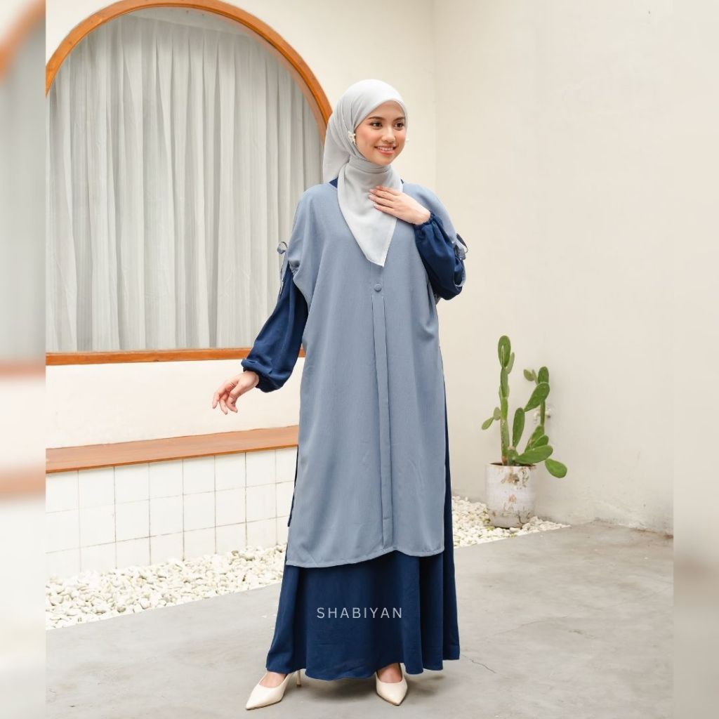SHABIYAN-614 Gamis Wanita Remaja dan Dewasa Cardigan Outer Inner Model Tali Serut Busui Friendly