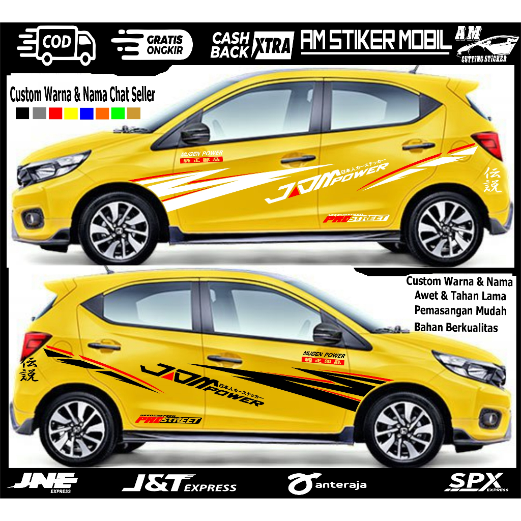 sticker cutting mobil Jazz brio Agya kuning Ayla Brio type mobil 2 baris bisa sticker body samping t