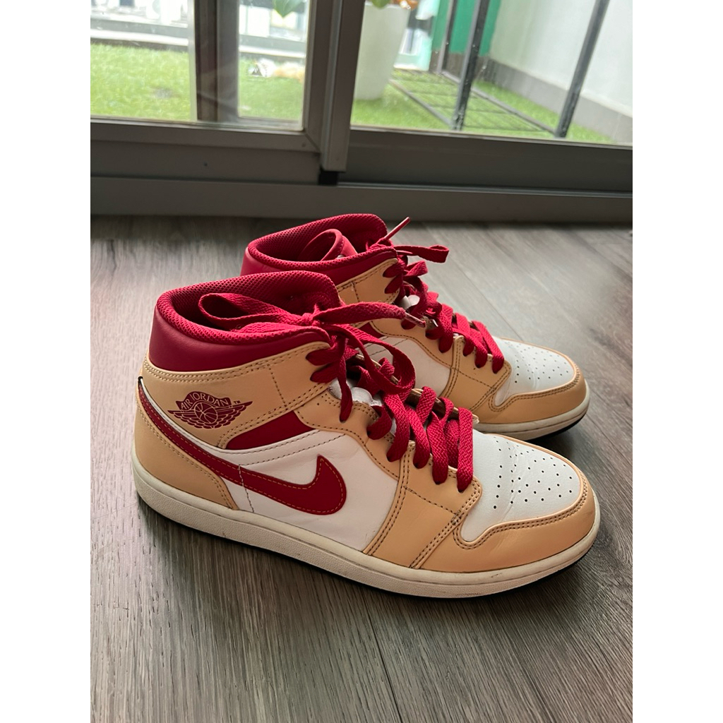 Nike Air Jordan Mid Beige Red - Preloved Sneakers Pria Wanita Unisex