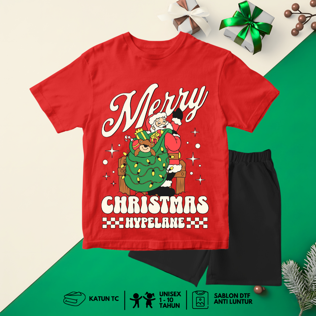 Kaos Setelan Natal Anak Laki Laki - Baju Anak Cowok Karakter Santa Kado Keren Usia 1 - 10 Tahun