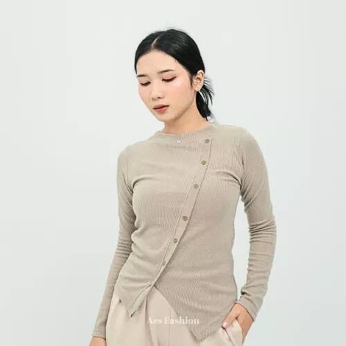 DAVINA Atasan Wanita Long Sleeve - Baju Lengan Panjang Wanita Knit Top Blouse rib knit baju Korean