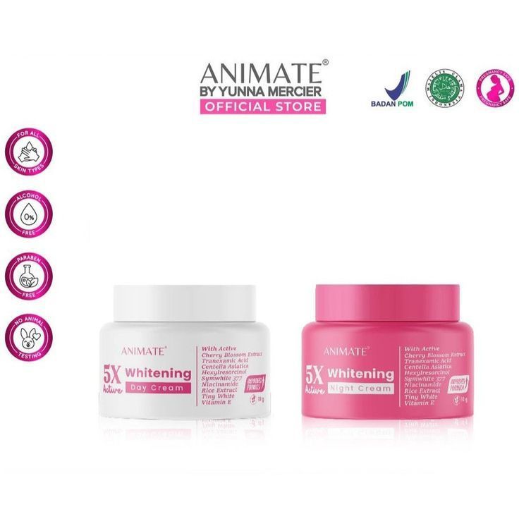 ANIMATE 5X Active Whitening Day Cream 10gr ll Night Cream 10gr ll Mencerahkan ll Glowing