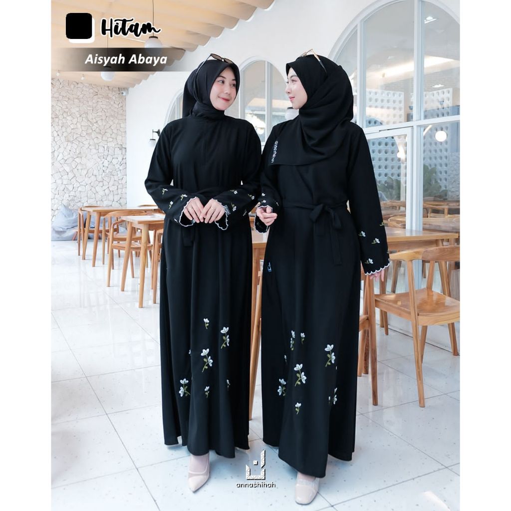 Annasihah Gamis Aisyah Jetblack Gamis Jumbo Hitam Bordir Kekinian