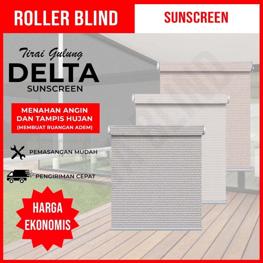 Roller Blind Outdoor Sharp Point Kosei DELTA Waterproof - Kerai Outdoor Tahan Air