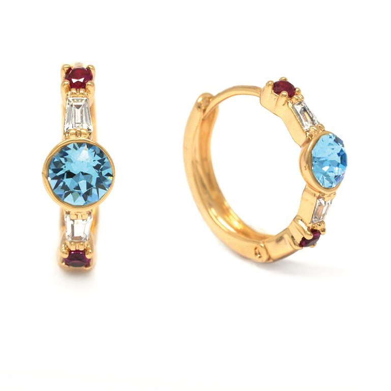 Anting Clip Wanita Emas Permata Biru Putih Merah Elegan & Mewah