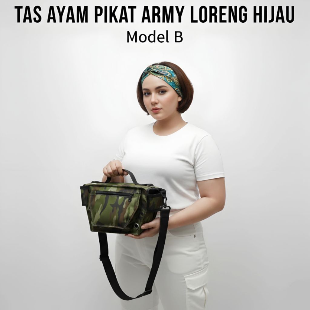 Tas Ayam Pikat Army Loreng Hijau Model B • Bahan Tebal • Ventilasi Ring • Tas Pemburu Ayam Hutan