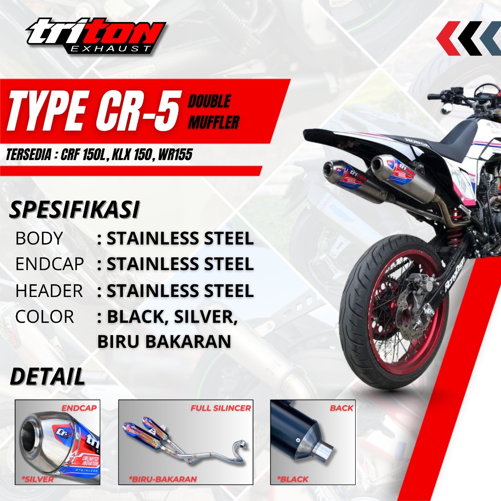 Knalpot Crf150 Klx 150 Wr155 Dtracker Original Triton Double Slincer Suara Ngebas Bulat Gahar