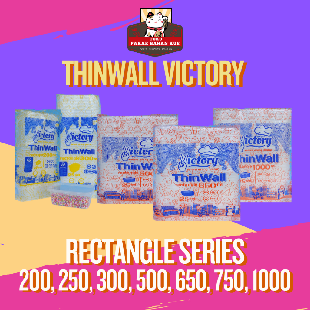 [25 Pcs] Kotak Makan Plastik/Cup Salad Thinwall RECTANGLE VICTORY [RECT 200, 250, 300, 500, 750,1000