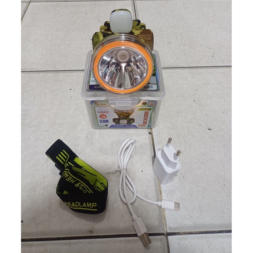 Senter kepala jinlong cas jl 608L 100watt cahaya putih super terang/Senter kepala cas besar/senter k