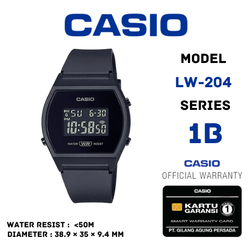 Casio General LW-204-1BDF / LW-204-1B / LW-204 Jam Tangan Unisex Digital Karet Original