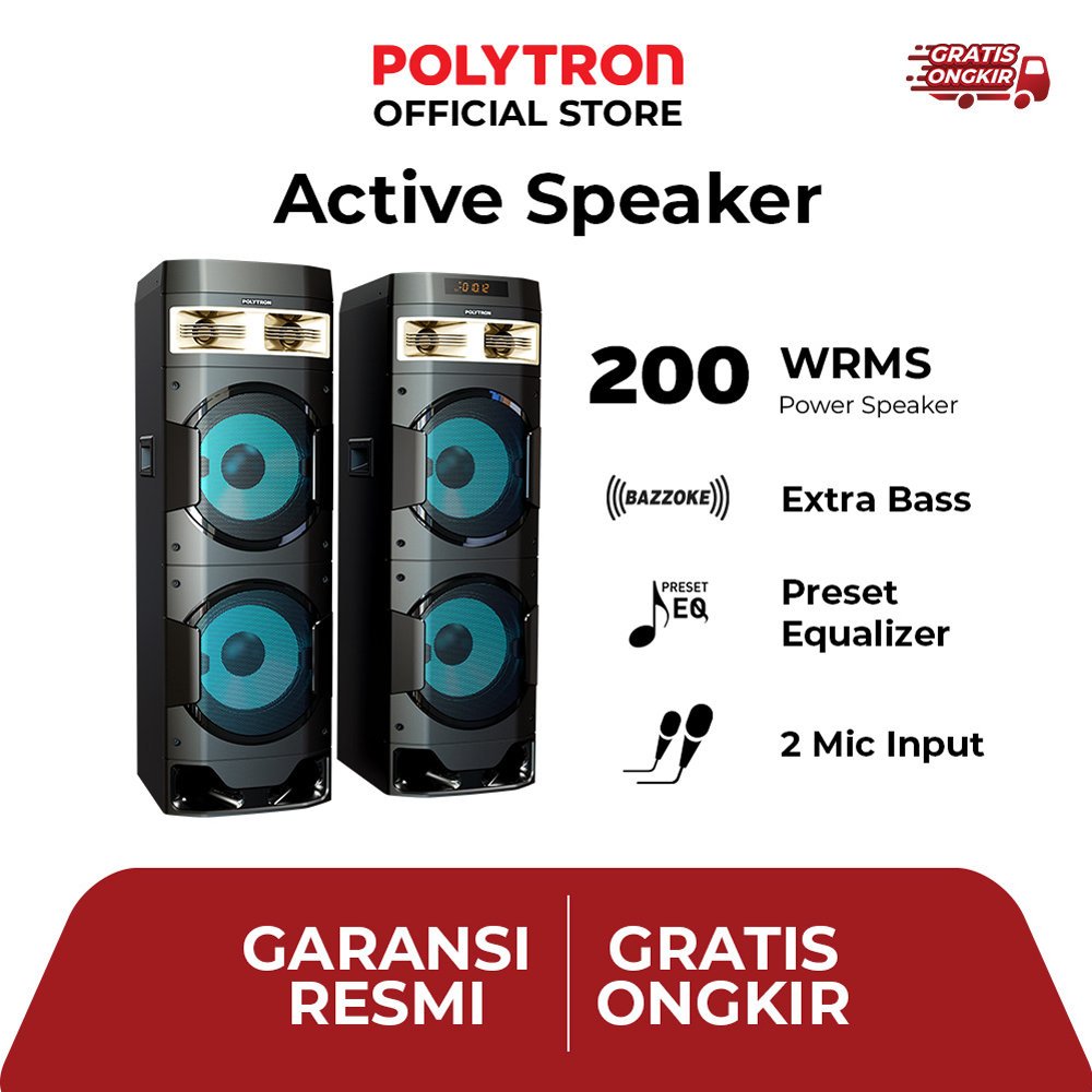 SPEAKER AKTIF POLYTRON PAS 10DF28 (10 inch) KONEKSI BLUETOOTH garansi resmi