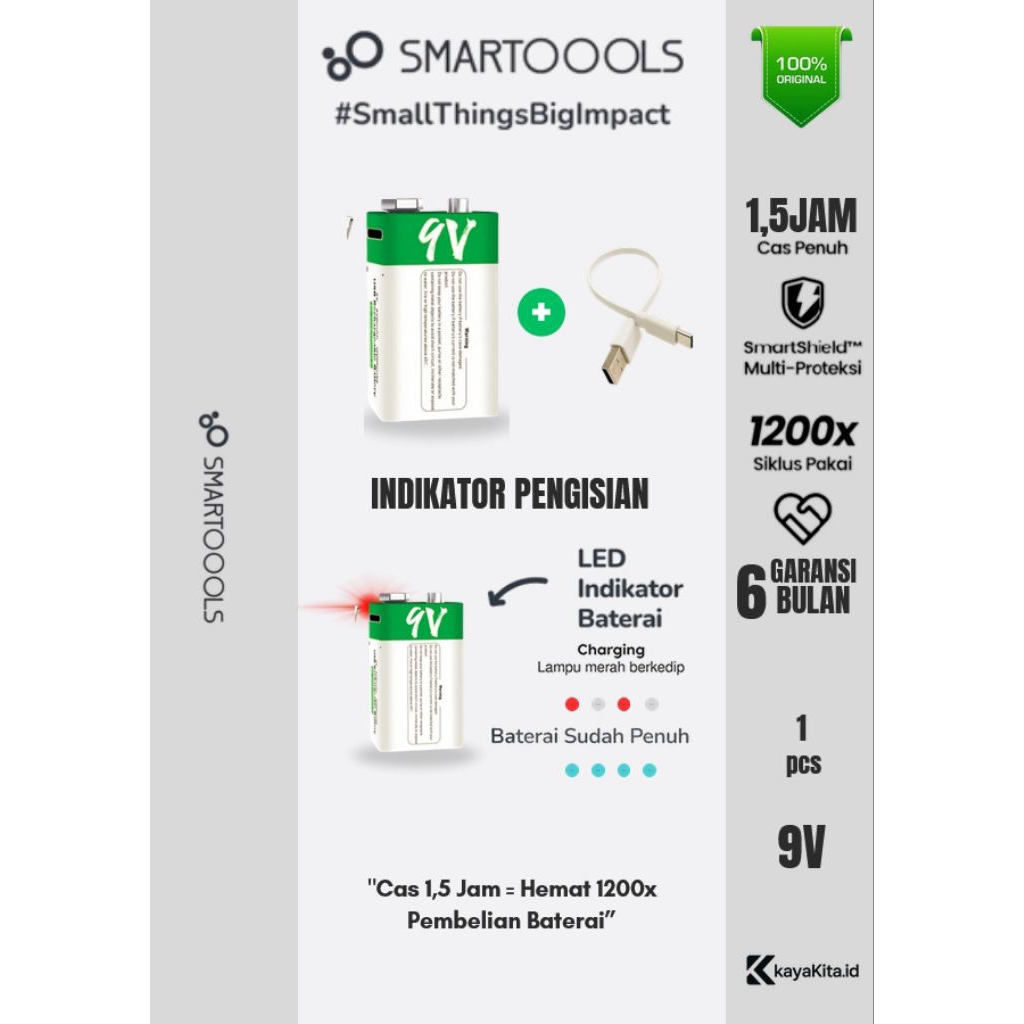 SMARTOOOLS BATTERY TYPE-C RECHARGEABLE 9V ST-9V