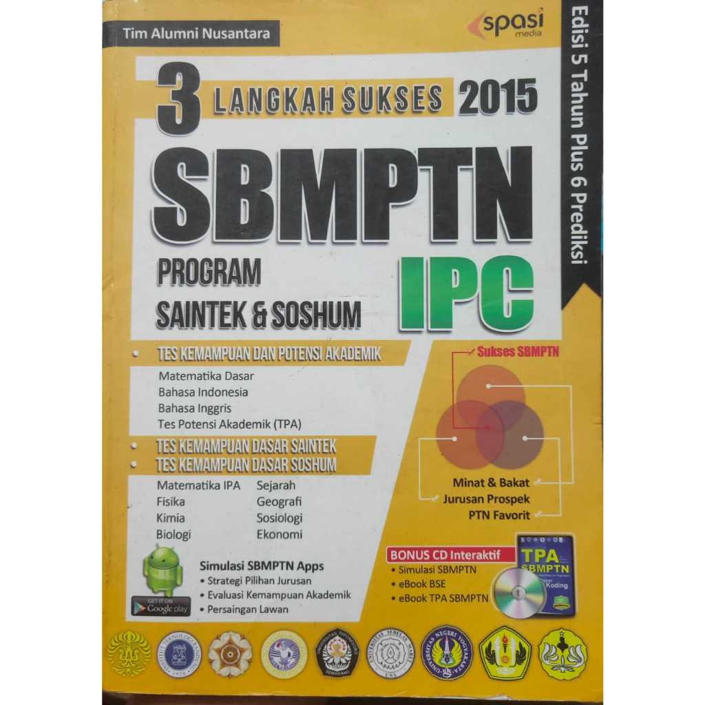 BUKU 3 LANGKAH SUKSES SBMPTN PROGRAM SAINTEK DAN SOSHUM IPC BEKAS ORI