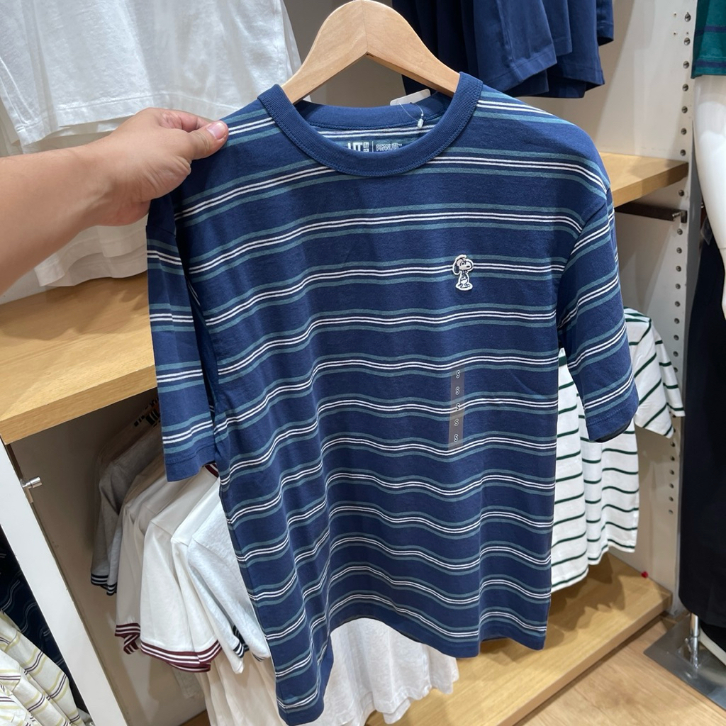 Tshirt Uniqlo Man PEANUTS stripe blue