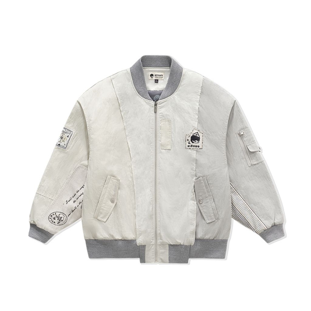 POPMART Ori Hirono Living Wild – ‘Song of the Sea Edge’ MA1 Patchwork Cotton Jacket in Gray & White 