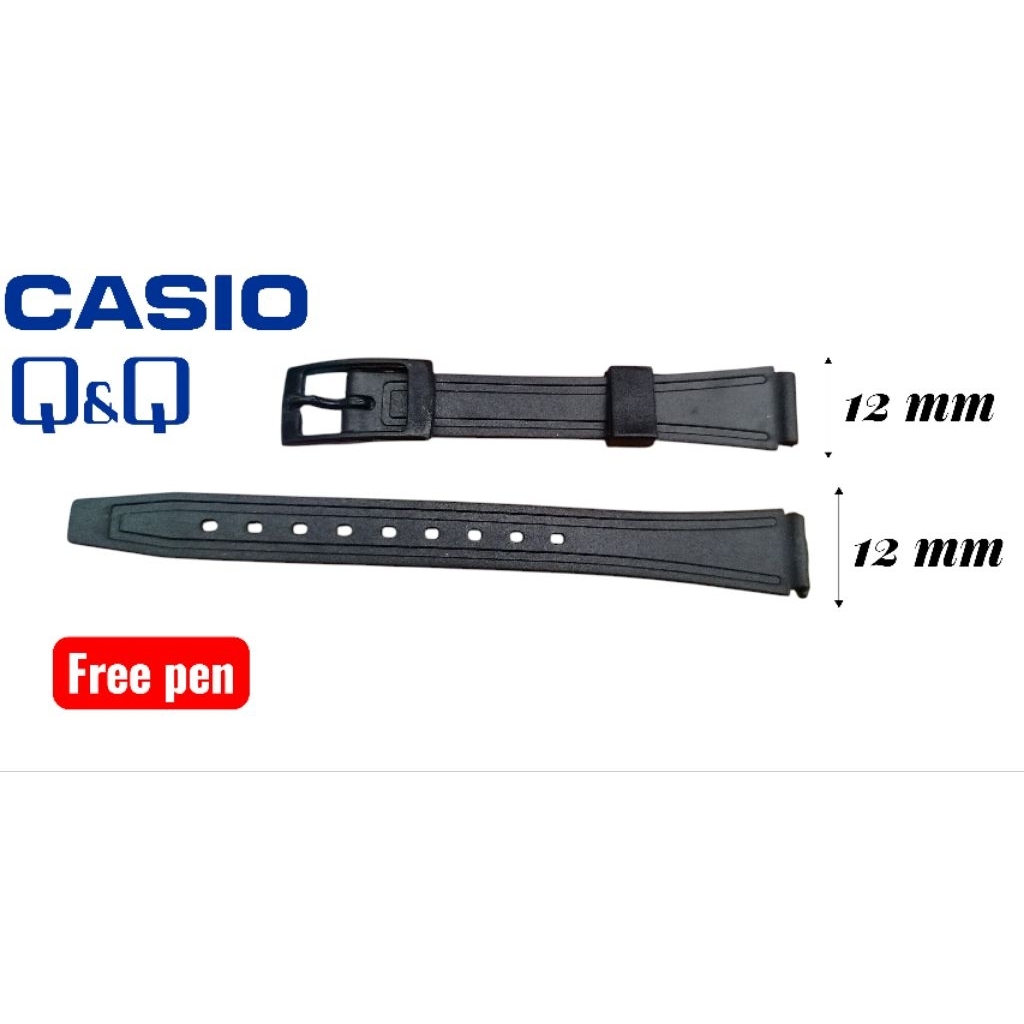 tali jam tangan casio QnQ uk12 pengait plastik hitam polos